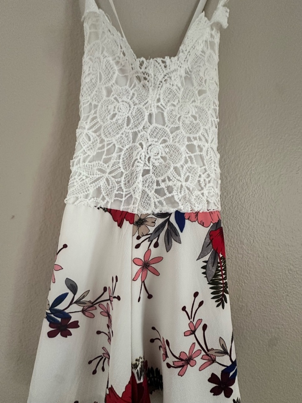 White Crochet Bodice Floral Skater Dress